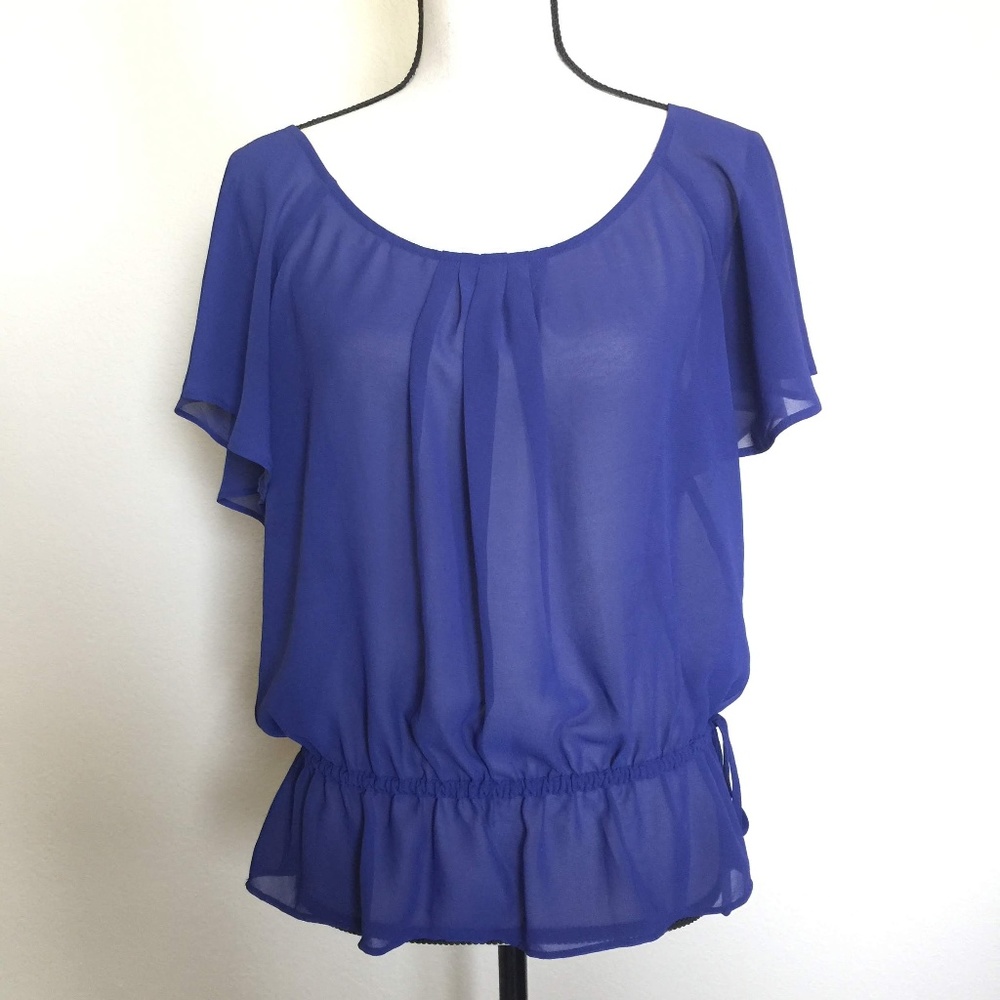 Forever 21 Blue Peplum Peasant Top Shirt Blouse